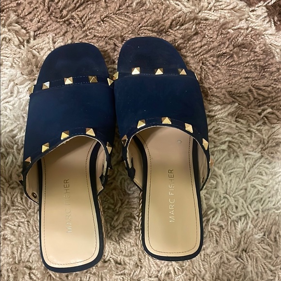Marc Fisher Blue and Gold Studded Mules - Picture 3 of 5